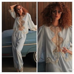 Vintage 70s two piece satin lace set - blouse top